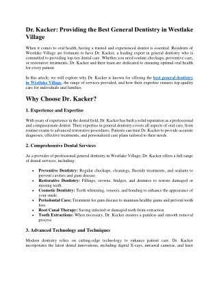 Dr. Kacker Providing the Best General Dentistry in Westlake Village
