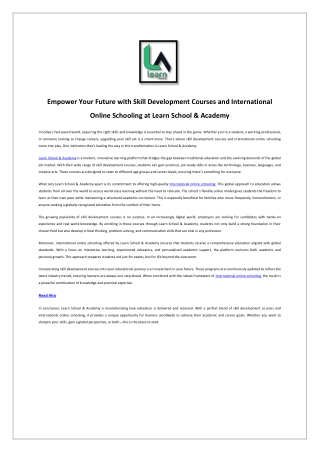 Empower Your Future with Skill Development Courses and International Online Schooling at Learn School