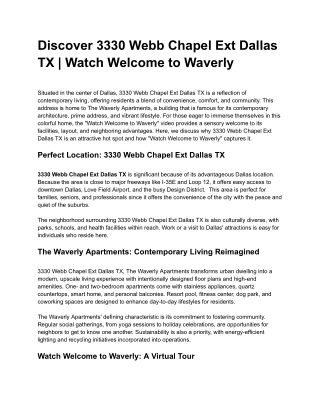Discover 3330 Webb Chapel Ext Dallas TX _ Watch Welcome to Waverly