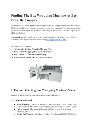 Finding The Box Wrapping Machine At Best Price By Compak