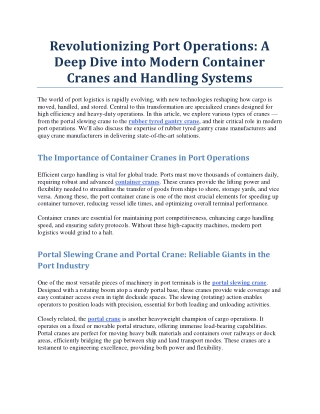 Revolutionizing Port Operations