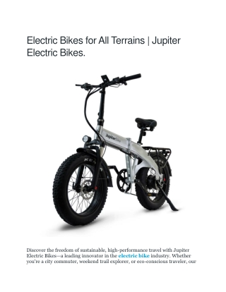 JupiterBike - Innovative and Stylish Electric Bikes for Sustainable Urban Mobili