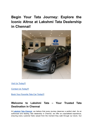 Begin Your Tata Journey_ Explore the Iconic Altroz at Lakshmi Tata Dealership in Chennai
