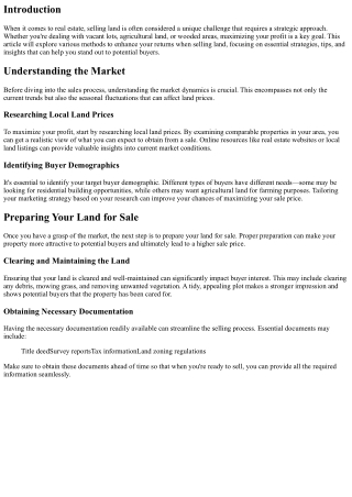 How to Maximize Your Profit When Selling Land