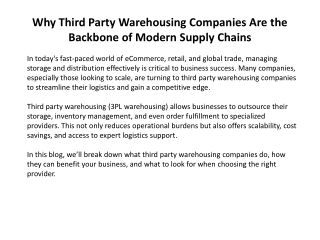 Why Third Party Warehousing Companies Are the Backbone