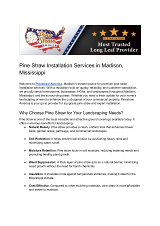 Pine Straw Installation Services in Madison