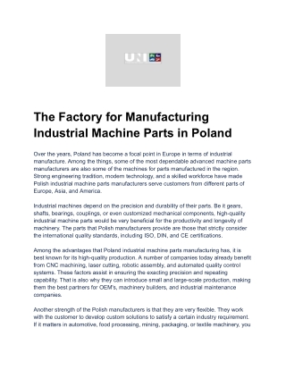 The Factory for Manufacturing Industrial Machine Parts in Poland
