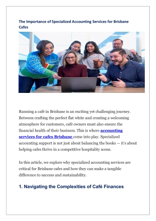 The Importance of Specialized Accounting Services for Brisbane Cafes
