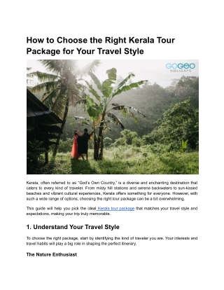 How to Choose the Right Kerala Tour Package for Your Travel Style