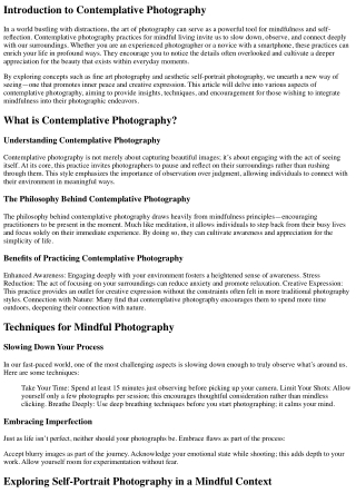 Contemplative Photography Practices for Mindful Living
