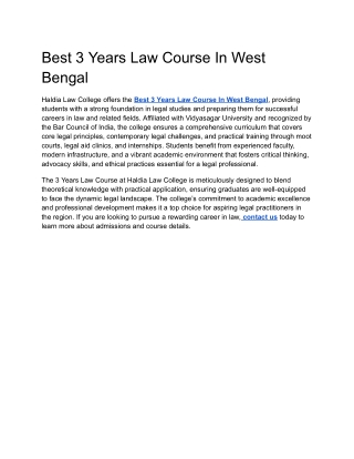 Best 3 Years Law Course In West Bengal