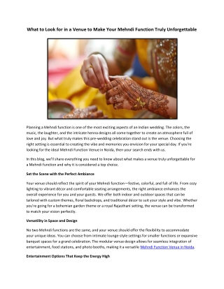 What to Look for in a Venue to Make Your Mehndi Function Truly Unforgettable