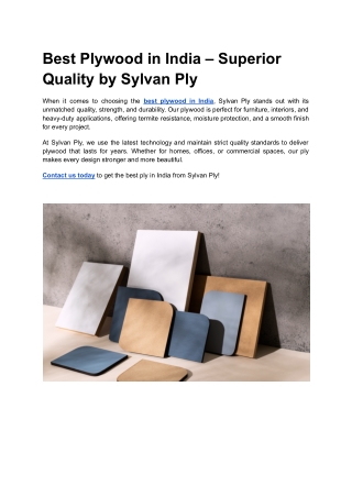 Best Ply in India – Superior Quality by Sylvan Ply