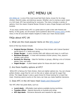 PDF of KFC MENU UK