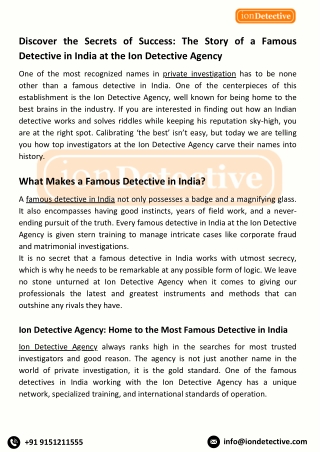 Famous Detective in India - Ion Detective Agency