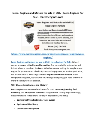 Iveco  Engines and Motors for sale in USA Iveco Engines For Sale - marcosengines