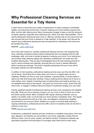 Why Professional Cleaning Services are Essential for a Tidy Home