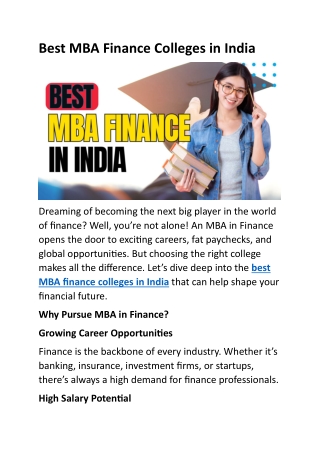 Best MBA Finance Colleges in India