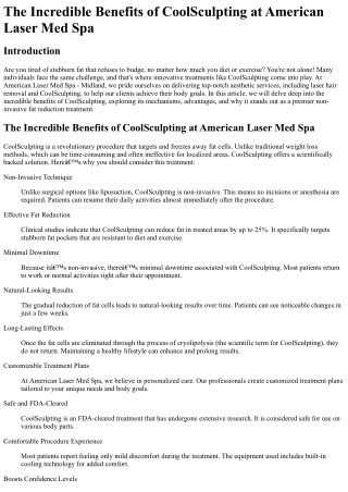 The Incredible Benefits of CoolSculpting at American Laser Med Spa