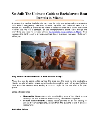 Set Sail: The Ultimate Guide to Bachelorette Boat Rentals in Miami