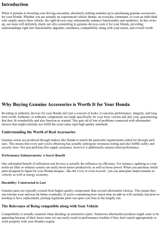 Why Buying Genuine Accessories deserves It for Your Honda