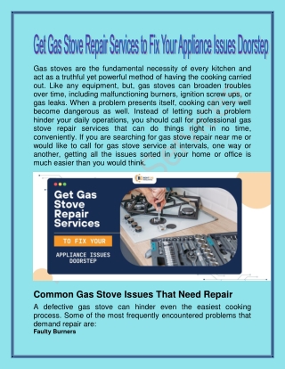 Get Gas Stove Repair Services to Fix Your Appliance Issues Doorstep