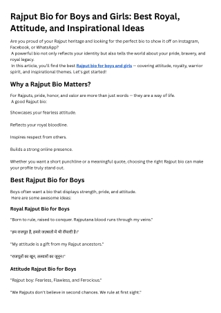 Rajput Bio for Boys and Girls