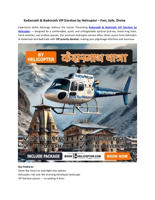 Kedarnath and Badrinath VIP Darshan by Helicopter