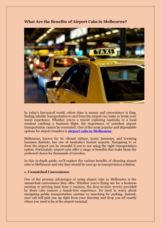 What Are the Benefits of Airport Cabs in Melbourne