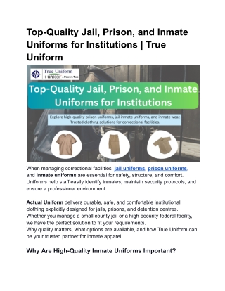 Top-Quality Jail, Prison, and Inmate Uniforms for Institutions