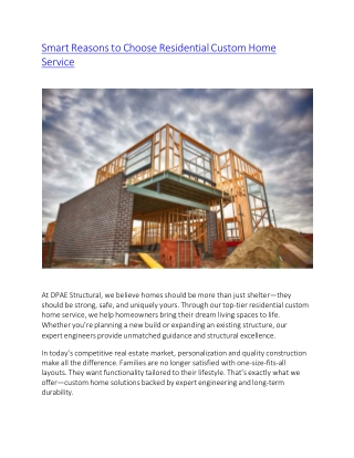 Smart Reasons to Choose Residential Custom Home Service
