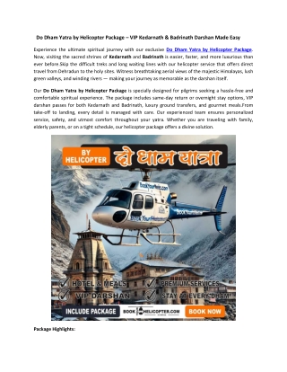 Do Dham Yatra by Helicopter Package – VIP Kedarnath & Badrinath Darshan
