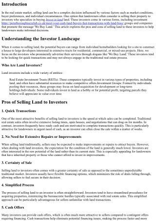We Buy Land: Pros and Cons of Selling to Investors