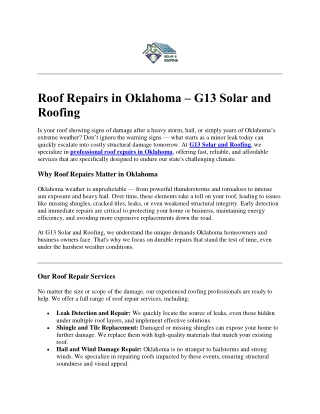 Roof Repairs in Oklahoma