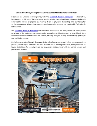 Kedarnath Yatra by Helicopter – A Divine Journey Made Easy and Comfortable