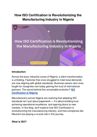 How ISO Certification is Revolutionizing the Manufacturing Industry in Nigeria