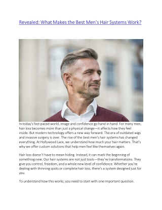 Revealed What Makes the Best Men's Hair Systems Work