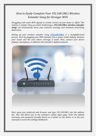 192.168.188.1 Wireless Extender Setup for Stronger WiFi