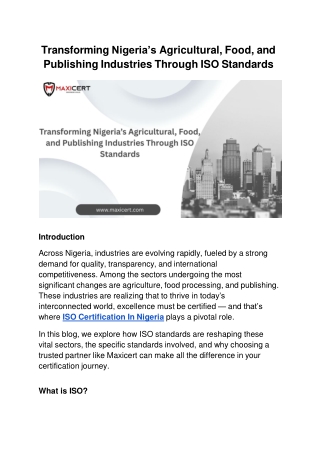 Transforming Nigeria’s Agricultural, Food, and Publishing Industries Through ISO Standards