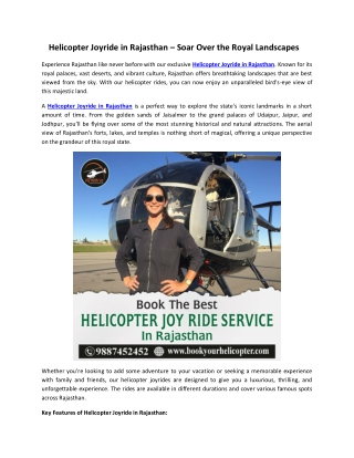 Helicopter Joyride in Rajasthan – Soar Over the Royal Landscapes