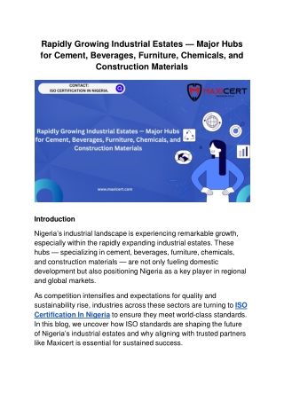 Rapidly Growing Industrial Estates — Major Hubs for Cement, Beverages, Furniture, Chemicals, and Construction Materials