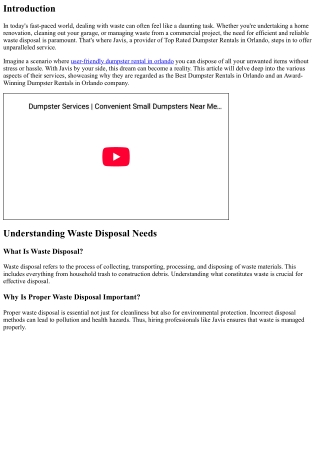 Experience Hassle-Free Waste Disposal with Javis, Top Rated Dumpster rentals in
