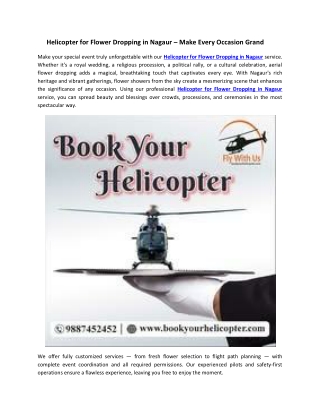 Helicopter for Flower Dropping in Nagaur – Make Every Occasion Grand
