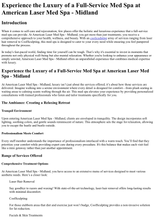 Experience the Luxury of a Full-Service Med Spa at American Laser Med Spa - Midl