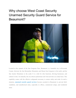 Why choose West Coast Security Unarmed Security Guard Service for Beaumont