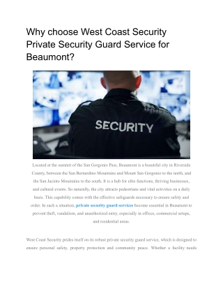 Why choose West Coast Security Private Security Guard Service for Beaumont