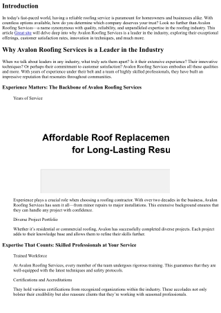 Why Avalon Roofing Services is a Leader in the Industry