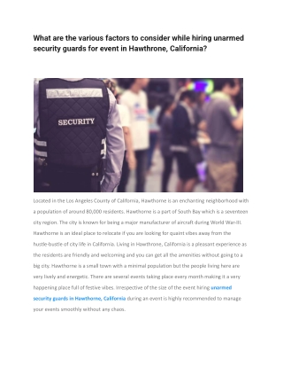 What are the various factors to consider while hiring unarmed security guards for event in Hawthrone, California