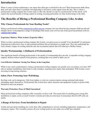 The Benefits of Hiring a Professional Roofing Company Like Avalon
