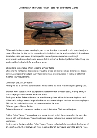 DecidingOnTheGreatPokerTableForYourHomeGame